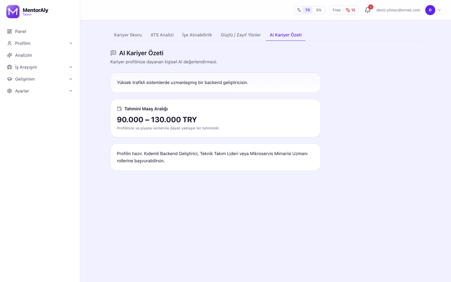 AI kariyer özeti